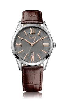 Montre Homme Hugo Boss 1513041 Ambassador – Cadran Gris & Bracelet Cuir Croco 43 mm