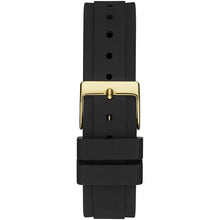Guess GW0113L1 Solstice montre femme dorée avec cadran vert et bracelet silicone noir