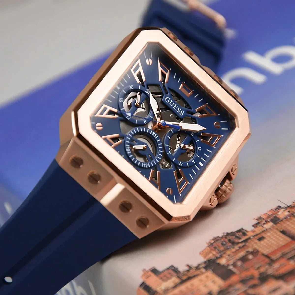 Montre Guess GW0637G3 Homme Silicone Bleu & Or Rose - image 5